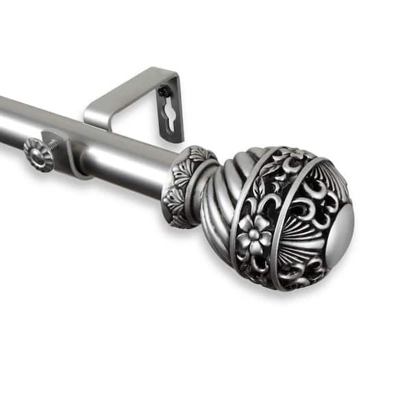 Rod Desyne 120 in. - 170 in. Telescoping 1 in. Single Curtain Rod Kit in Satin Nickel with Lanette Finial