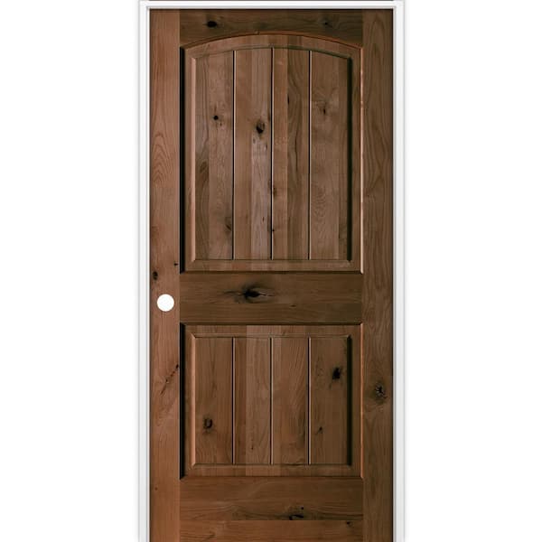 30 in. x 80 in. Rustic 2-Panel Arch Top VG Right-Hand Espresso Stain Knotty Alder Wood Single Prehung Interior Door
