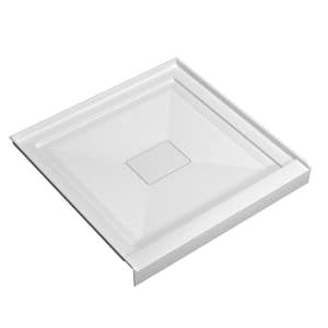 32 in. x 32 in. Acrylic Single Threshold Alcove Floor Rectangular Shower Pan Base with Center Drain in. White Shower Pan