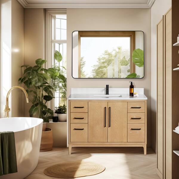 ROSWELL Gara 48 in. W x 22 in. D x 33.9 in. H Single Sink Bath Vanity in Grey with White Grain Composite Stone Top