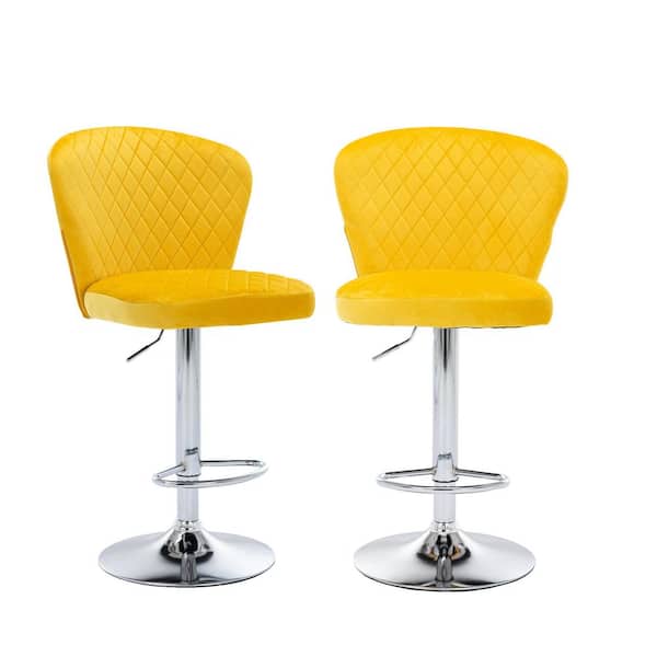 Utopia 4niture Collin 46 in. Yellow Low Back Metal Frame Adjustable Cushioned Bar Stool with Polyester Seat (Set of 2)
