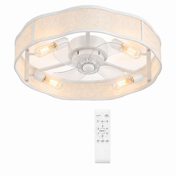 20 in. LED Indoor Modern Beige White Standard 3-Clear Blade Flush Mount Ceiling Fan with Integrated LED Included Remote