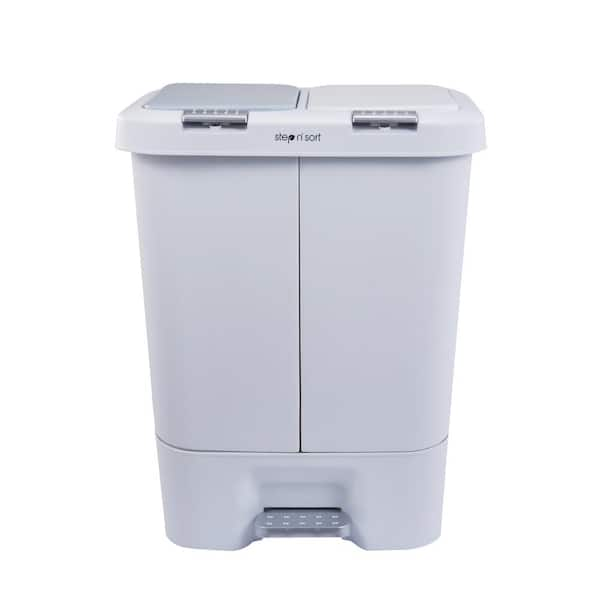 Step N' Sort 11 gal. White Dual Plastic Trash and Recycling Bin with Slow Close Lid