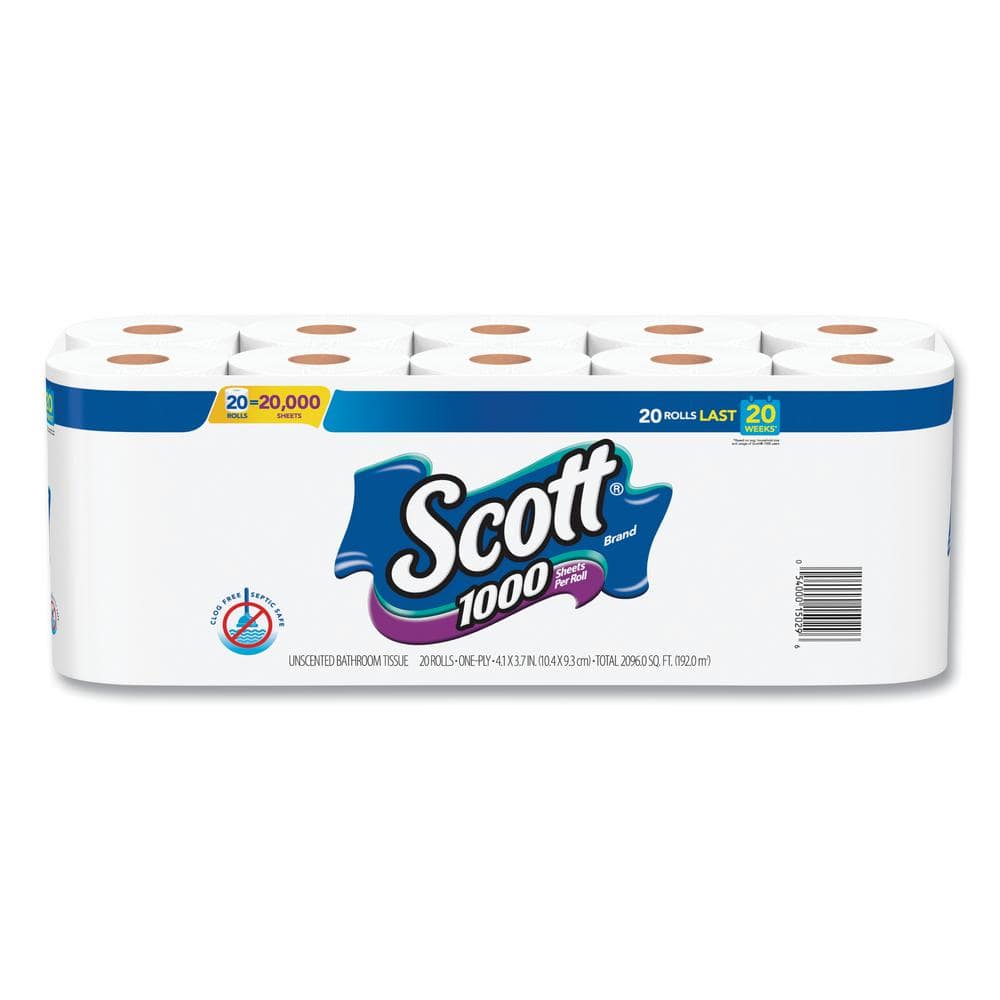Scott 1000 One-Ply Bathroom Tissue, Unscented - 20 count