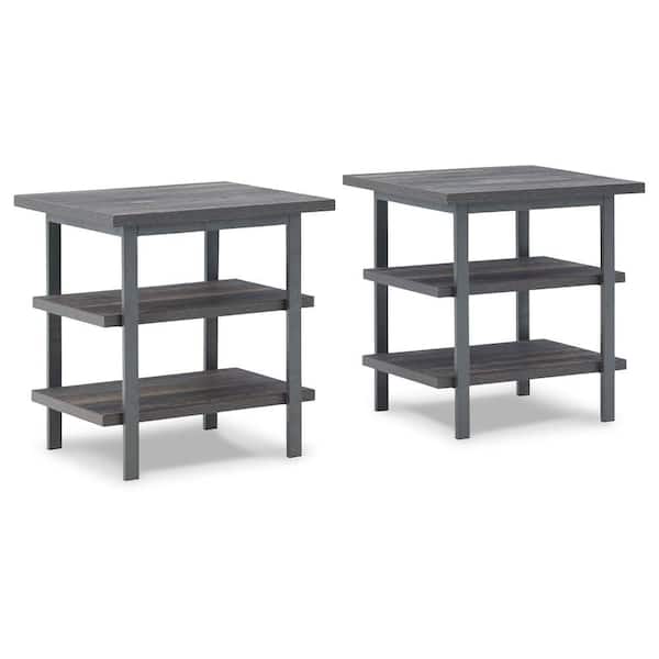 Benjara 20 in. Brown and Gray Rectangle Wood End Table with Metal Frame