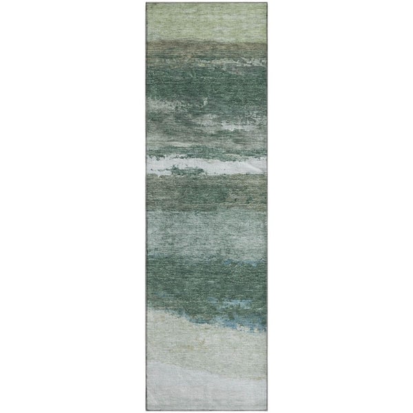 Mayfield Premium Machine Washable Abstract AMF2169 Aloe 2 ft. x 7 ft. Runner Rug