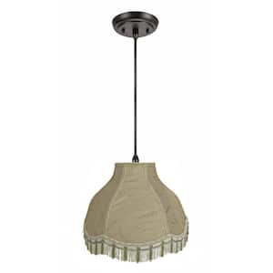 1-Light Oil Rubbed Bronze Pendant with Off White Scallop Bell Fabric Shade