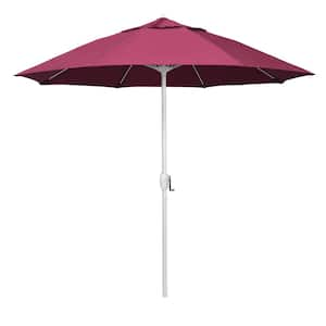 9 ft. Matted White Aluminum Market Patio Umbrella Fiberglass Ribs and Auto Tilt in Hot Pink Sunbrella