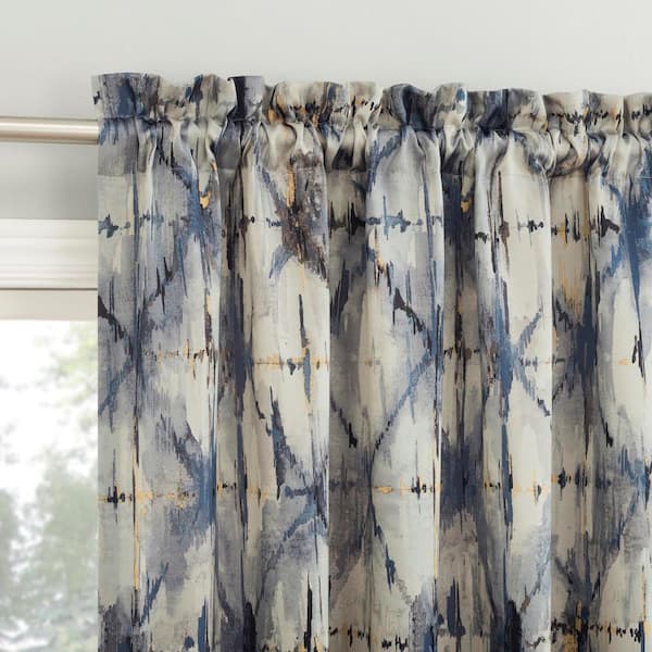 Keaton Geometric Watercolor Gray Layered 54 in. W x 63 in. L Rod Pocket Room Darkening Curtain (Single Panel)