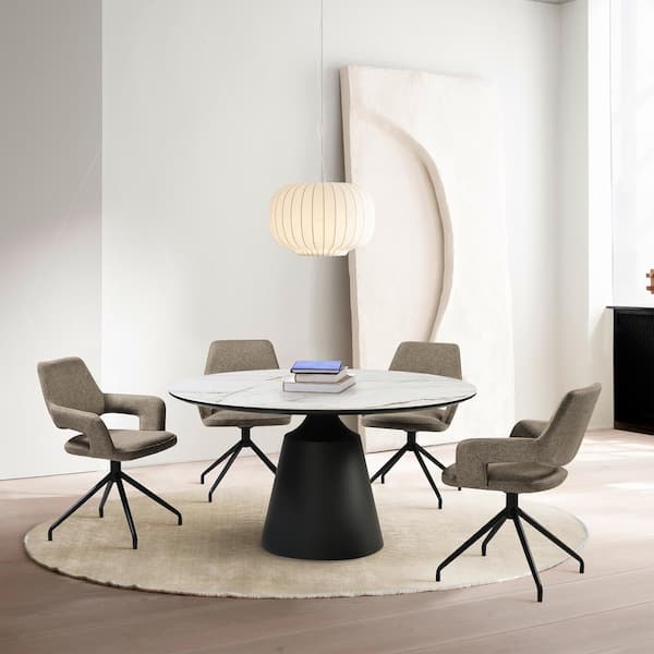 Armen Living Knox Penny 5-Piece Round Stone Top Coffee Dining Set