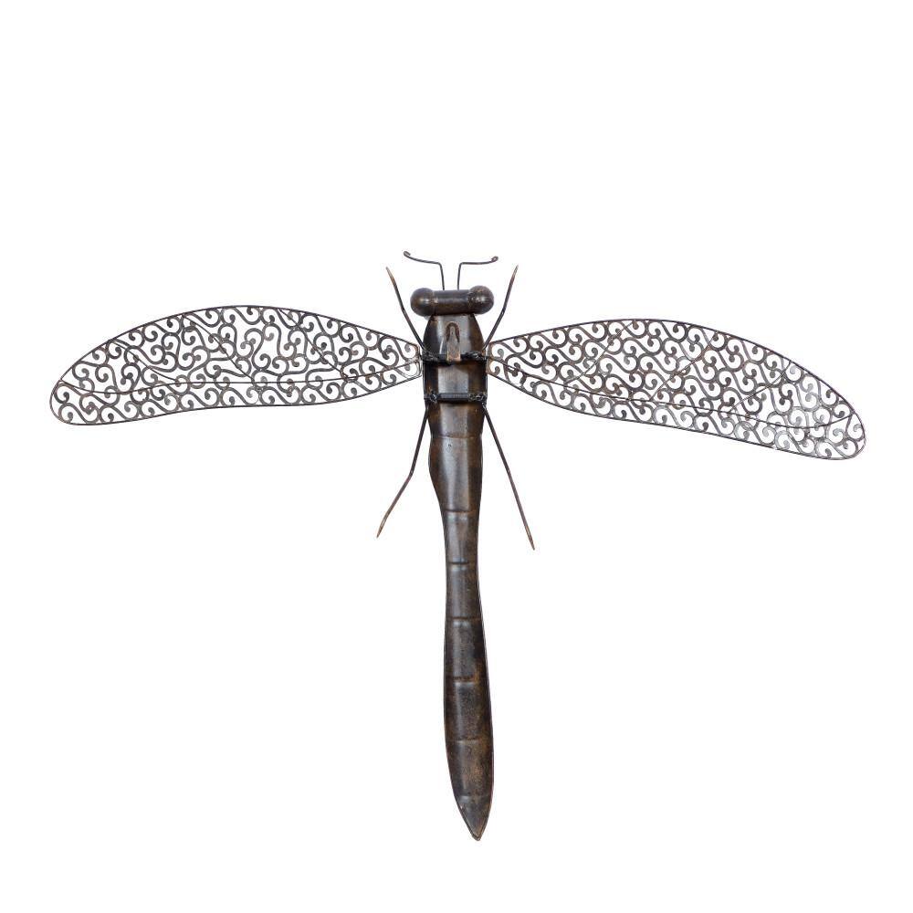 Brown Metal Dragonfly Wall Sculpture with Filigree Wings