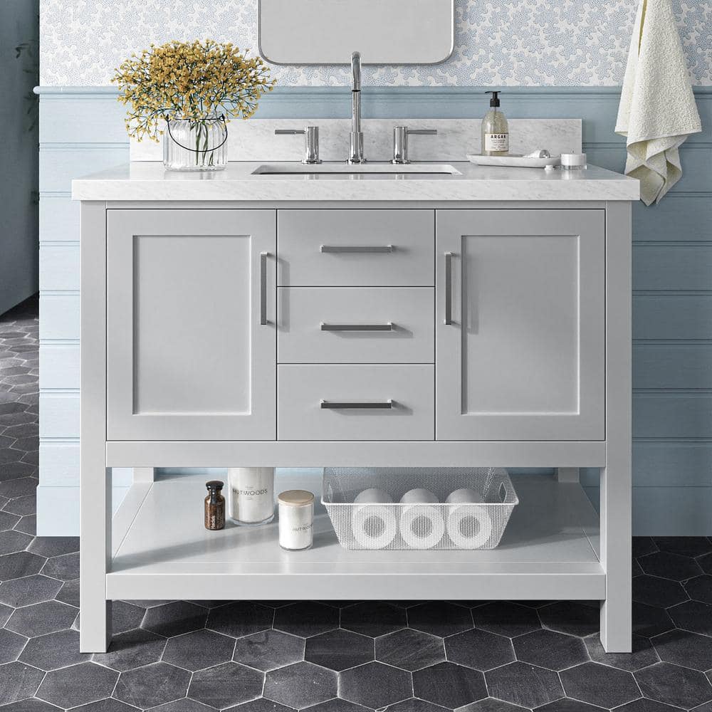 Bayhill 42 in. Single Sink Freestanding Bathroom Vanity in Gray with Carrara White Marble Top price history on PriceWatchPro