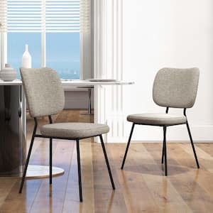 Grey Modern Fabric Dining Chairs Padded Kitchen Armless Accent Chair Set of 2