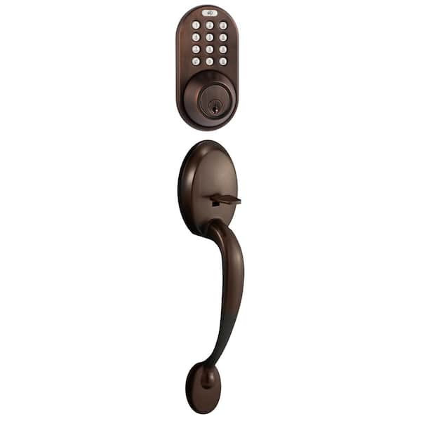 MiLocks Oil Rubbed Bronze Keyless Entry Deadbolt and Door Handleset Lock with RF Remote Control and Electronic Digital Keypad