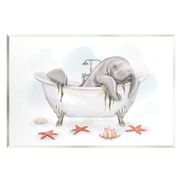Stupell Industries Manatee Sea Life Swimming Bathtub Bathroom Painting Graphic Art Unframed Art Print Wall Art, Design by Ziwei Li