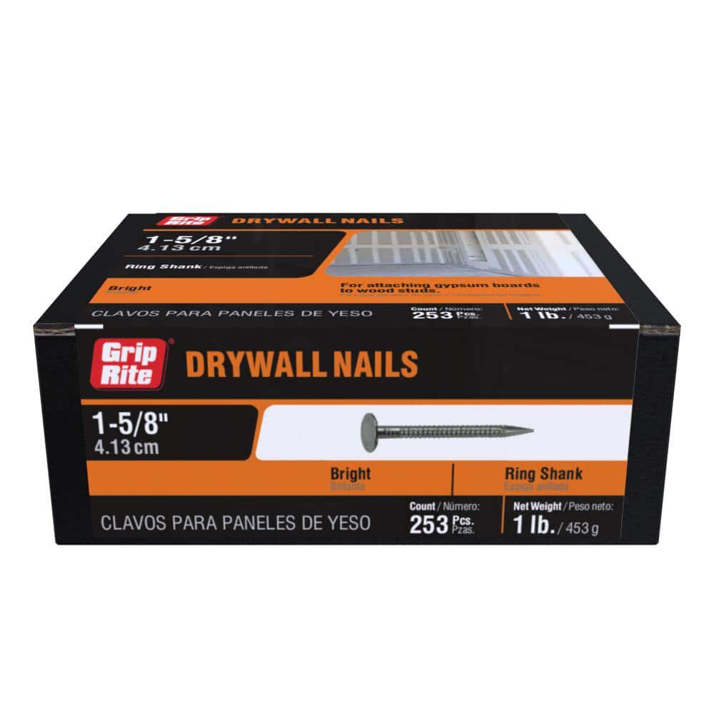 Grip-Rite 1-5/8 in. x 12-1/2-Gauge Bright Steel Ring Shank Drywall ...