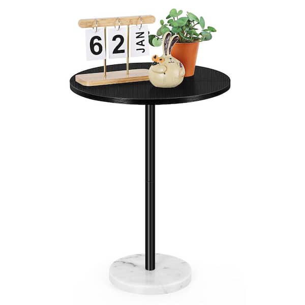 Oumilen 15.7 in. D x 21.2 in. H Marble Round Table Black Side Table for Small Spaces Living Room Bedroom Balcony White