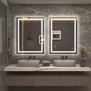 24 in. W x 32 in. H Rectangular Frameless Front & Back Lighted Anti-Fog Wall Bathroom Vanity Mirror, Tempered Glass, ETL