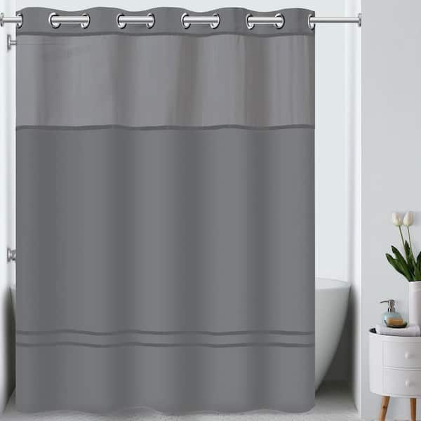 Hookless Escape 54 in. W x 80 in. L Polyester Shower Curtain in Graphite