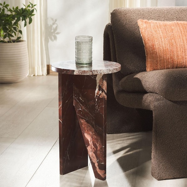 Devlin 12 in. Red Round Marble End Table