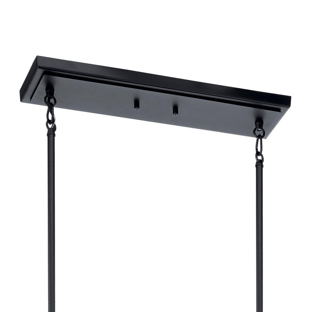 Black Steel Cage 3-Light Linear Chandelier with Clear Seeded Glass