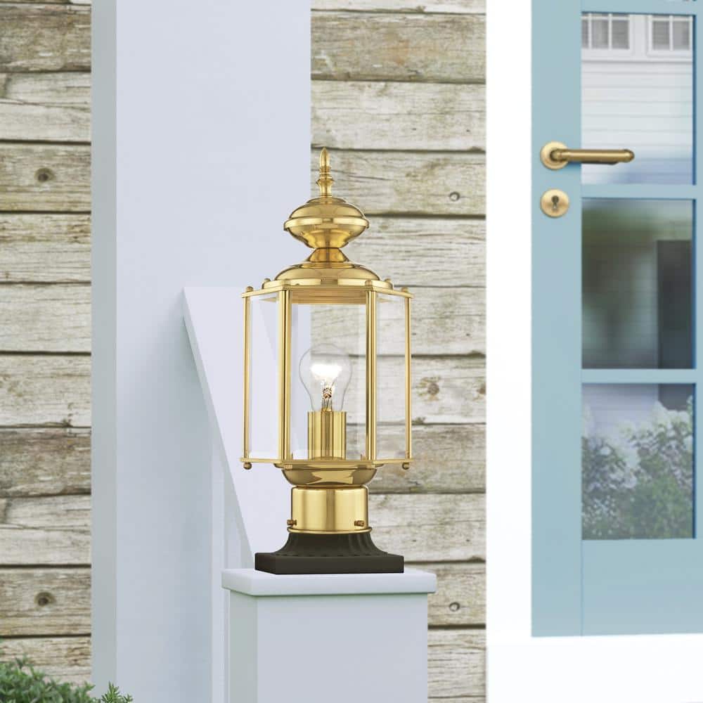 Polished Brass Outdoor Post Lantern with Clear Beveled Glass