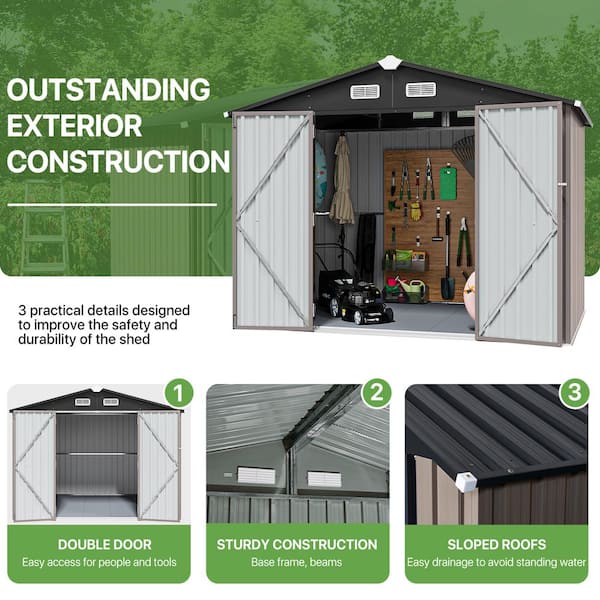 Sizzim 8 ft. W x 6 ft. D Metal Storage Shed with Plastic Floor