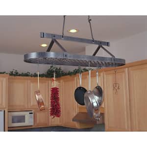 Handcrafted 48 in. French Oval Ceiling Pot Rack with 24-Hooks Hammered Steel