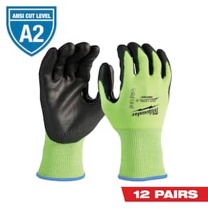 Medium High Visibility Level 2 Cut Resistant Polyurethane Dipped Work Gloves (12-Pack)