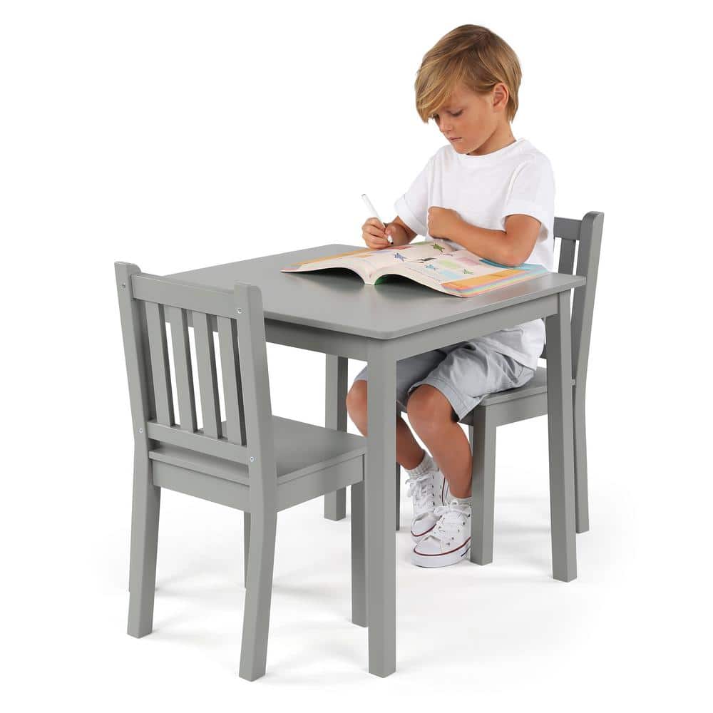 Gray Engineered Wood Kids Table and 2 Chairs Set
