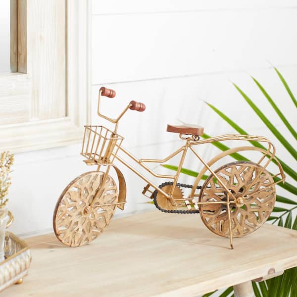 Litton Lane 5 in. x 12 in. Gold Metal Bike Sculpture with Carved