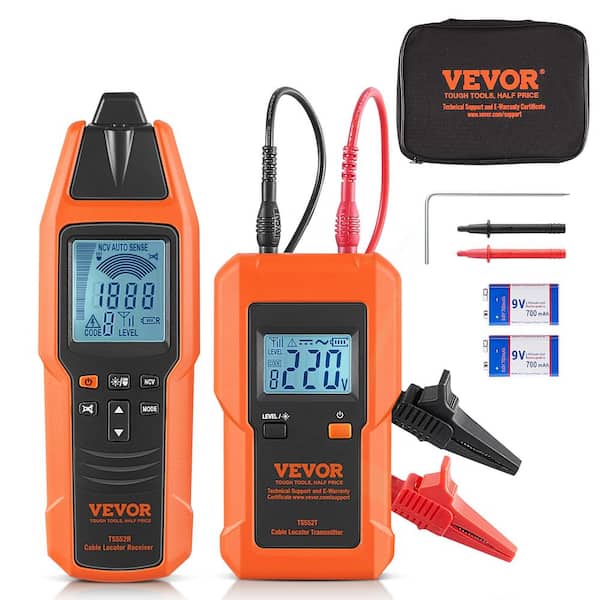 VEVOR Underground Cable Locator 8 ft. Max Detection Depth 12-Volt to 600-Volt Break Detector 6561 ft. Max Detection Length