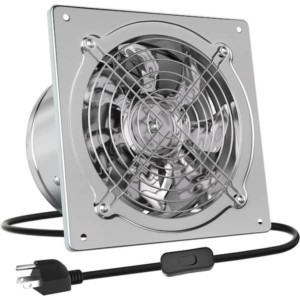 10 in. Metal Exhaust Fan with Switch, Wall Mount Ventilation Fan for Garage, Shed, Basement, Silver