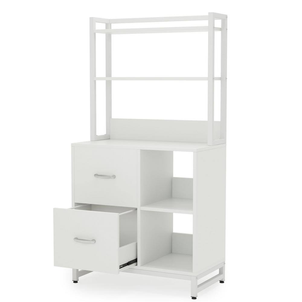 Byblight Atencio White Drawer File Cabinet With Bookshelf And Printer Stand For Home Office Bb