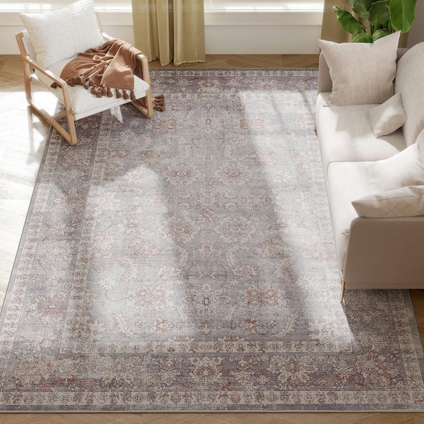 Area Rug 8x10 Machine Washable rug, Traditional Cover rug for Living Room, Bedroom, Dining Room, Grey and Brown