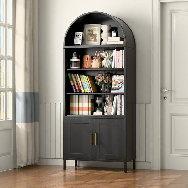 30.7 in. W x 72.8 in. H x 15.4 in. D Arch Metal Freestanding Cabinet with Doors and Adjustable Shelves in Black