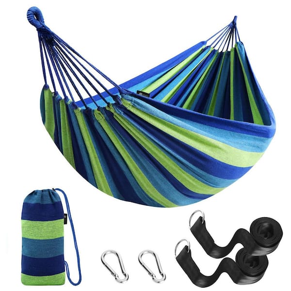 OGETFUUR 9 ft. x 5 ft. Green Portable Hammock, Fabric Hammock with Tree Straps and Travel Bag for Camping and Outdoor Use