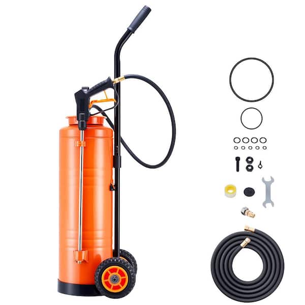 Industrial Concrete Sprayer with Cart, 5 Gal. Stainless Tank, Tri-Poxy Pump, Wand, Hoses, Brass Nozzles for Construction