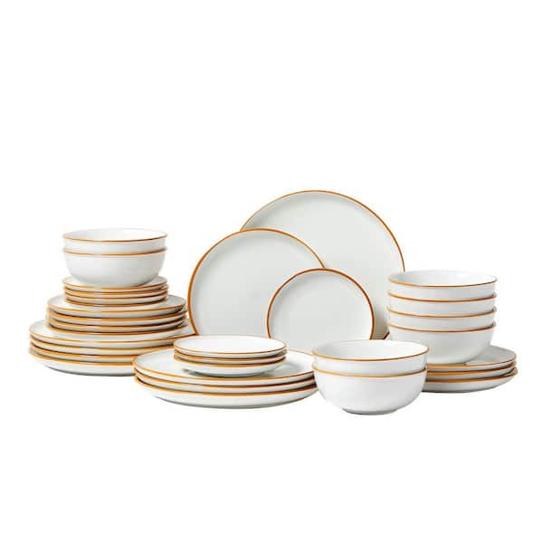 32-Pieces White Dinnerware Set Ceramic Plates and Bowls Sets Service for 8 People