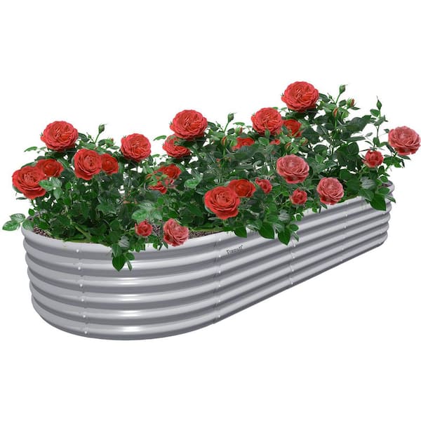 Light Grey 96 in. x 36 in. x 18 in. Oval Metal Raised Garden Beds Anti-Rust Easy-Setup Herb Planter Box