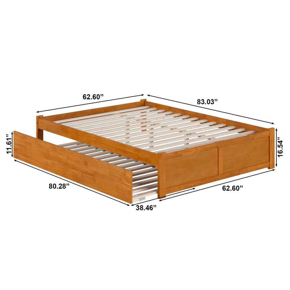 Light Toffee Queen Wood Platform Bed with Trundle and Slats