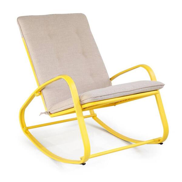 yellow metal rocking chair