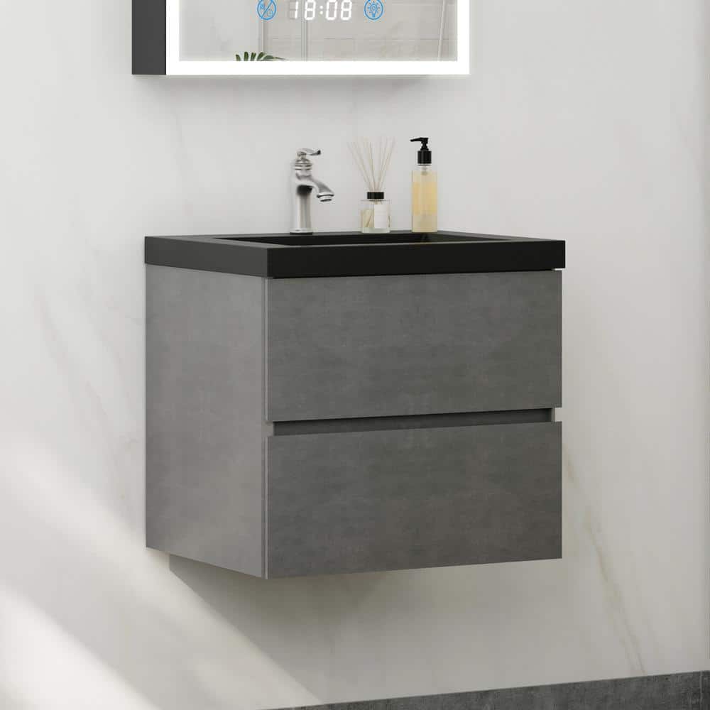 24 in. W Minimalist Floating Bath Vanity in Gray with Matte Black Composite Quartz Sand Top price history on PriceWatchPro