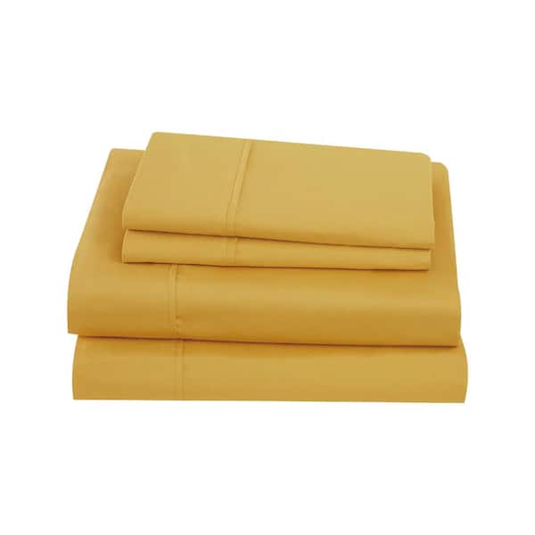 Brooklyn Loom Solid Cotton Percale Mustard Twin Sheet Set