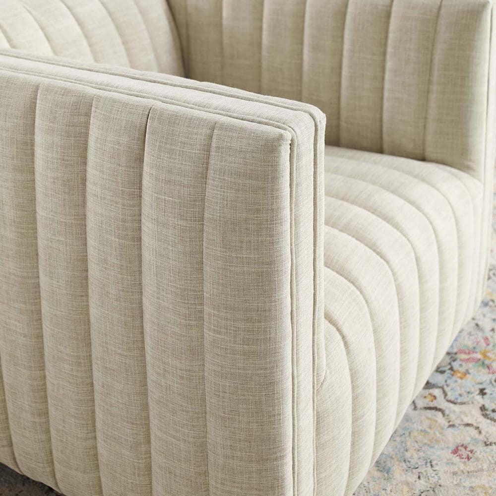 Beige Velvet Swivel Accent Chair with Wood Base