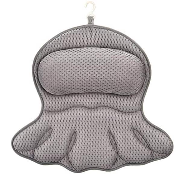 Bathtub Pillow with 4D Air Mesh, 6 Suction Cups for Head Neck and Back Support in Gray
