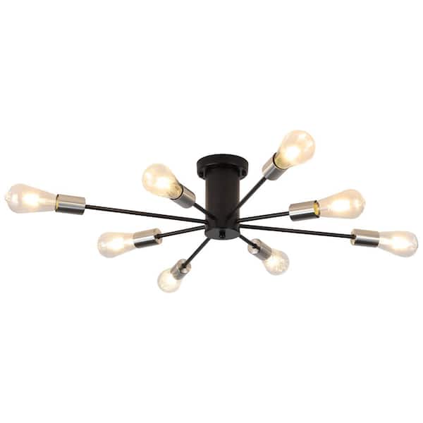 ZJVAIVE 30.07 in. 8-Light Black/Nickel Sputnik Semi- Flush Mount For Living Room Foyer with No Bulbs Included