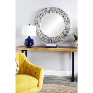 38 in. x 38 in. Handmade Recycled Magazine Frame Round Framed Multi Colored Wall Mirror