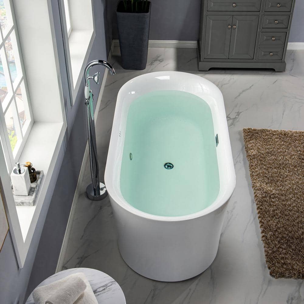 67'' White Acrylic Freestanding Air Soaking Bathtub with 208 Jets