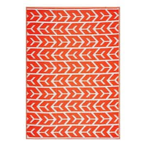 Amsterdam Orange and White 10 ft. x 14 ft. Folded Reversible Recycled Plastic Indoor/Outdoor Area Rug-Floor Mat